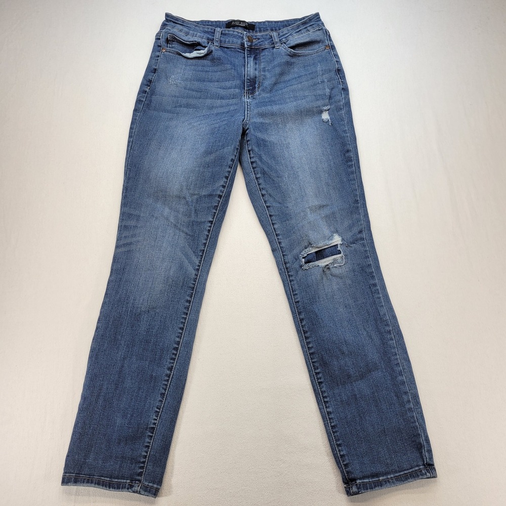 Judy Blue Straight Leg‎ Jeans Womens 9/29 Blue Distressed Medium Wash Denim